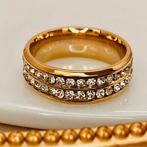 Stunning Titanium Diamonds CZ Wedding Band Ring in Gold